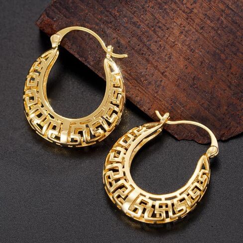 Vintage Greek Key Openwork Hoop Earrings for Women Daily Casual Party Earrings Jewelry Accessories in Kuwait