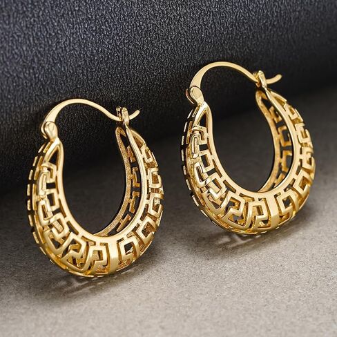 Vintage Greek Key Openwork Hoop Earrings for Women Daily Casual Party Earrings Jewelry Accessories in Kuwait