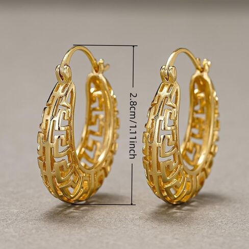 Vintage Greek Key Openwork Hoop Earrings for Women Daily Casual Party Earrings Jewelry Accessories in Kuwait