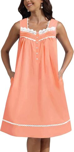 Pearl Snap Button 100% Cotton Nightgown for Women Sleeveless Short Nightgown with Pockets for Summer Sleeping in Kuwait