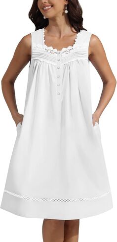 Pearl Snap Button 100% Cotton Nightgown for Women Sleeveless Short Nightgown with Pockets for Summer Sleeping in Kuwait