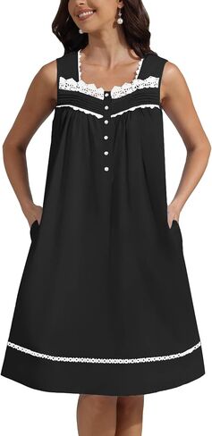 Pearl Snap Button 100% Cotton Nightgown for Women Sleeveless Short Nightgown with Pockets for Summer Sleeping in Kuwait