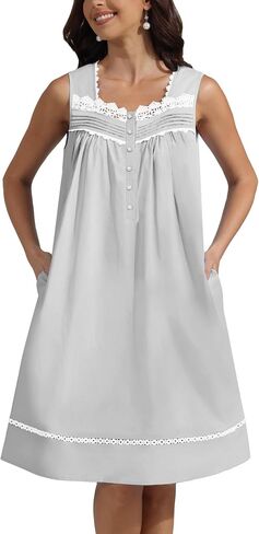 Pearl Snap Button 100% Cotton Nightgown for Women Sleeveless Short Nightgown with Pockets for Summer Sleeping in Kuwait
