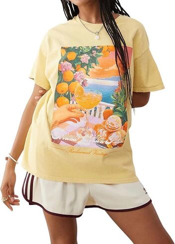 Amiblvowa Graphic Shirts Teen Girls Women Short Sleeve Hawaii Cute Oversized Tops Y2k Coastal Flower Fruit Summer Baggy Tees in Kuwait
