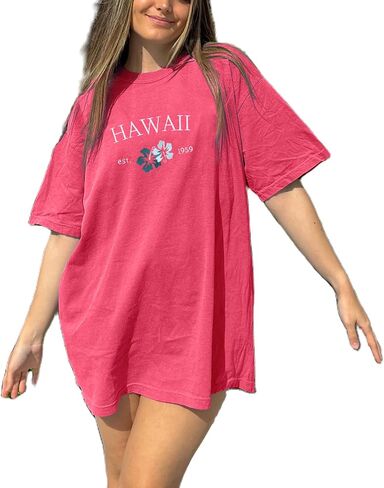 Amiblvowa Graphic Shirts Teen Girls Women Short Sleeve Hawaii Cute Oversized Tops Y2k Coastal Flower Fruit Summer Baggy Tees in Kuwait