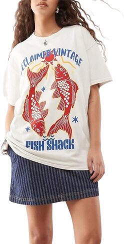 Amiblvowa Graphic Shirts Teen Girls Women Short Sleeve Hawaii Cute Oversized Tops Y2k Coastal Flower Fruit Summer Baggy Tees in Kuwait