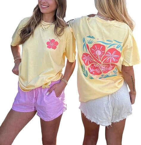 Amiblvowa Graphic Shirts Teen Girls Women Short Sleeve Hawaii Cute Oversized Tops Y2k Coastal Flower Fruit Summer Baggy Tees in Kuwait