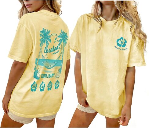Amiblvowa Graphic Shirts Teen Girls Women Short Sleeve Hawaii Cute Oversized Tops Y2k Coastal Flower Fruit Summer Baggy Tees in Kuwait