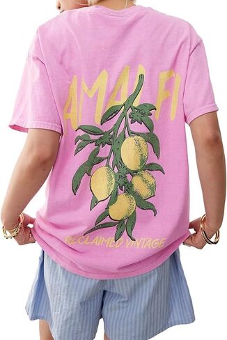 Amiblvowa Graphic Shirts Teen Girls Women Short Sleeve Hawaii Cute Oversized Tops Y2k Coastal Flower Fruit Summer Baggy Tees in Kuwait