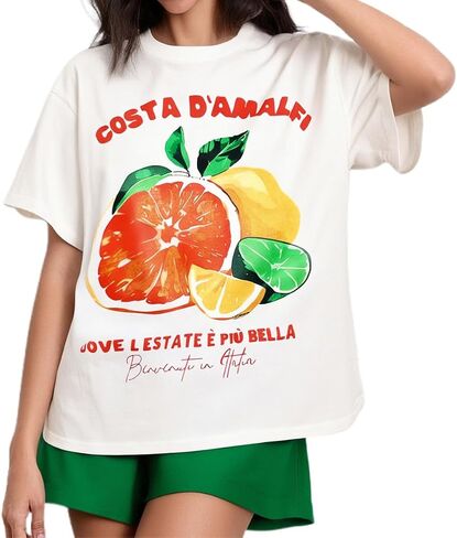 Amiblvowa Graphic Shirts Teen Girls Women Short Sleeve Hawaii Cute Oversized Tops Y2k Coastal Flower Fruit Summer Baggy Tees in Kuwait