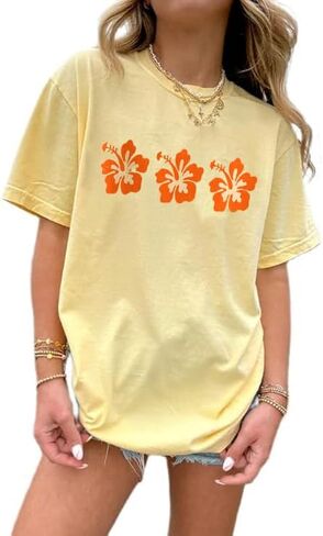 Amiblvowa Graphic Shirts Teen Girls Women Short Sleeve Hawaii Cute Oversized Tops Y2k Coastal Flower Fruit Summer Baggy Tees in Kuwait