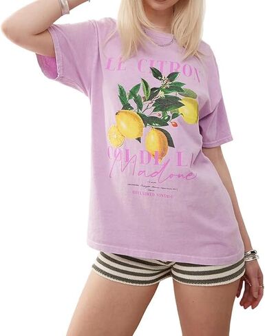 Amiblvowa Graphic Shirts Teen Girls Women Short Sleeve Hawaii Cute Oversized Tops Y2k Coastal Flower Fruit Summer Baggy Tees in Kuwait