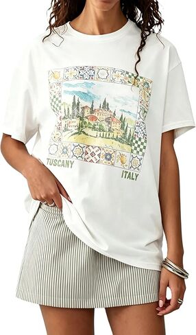 Amiblvowa Graphic Shirts Teen Girls Women Short Sleeve Hawaii Cute Oversized Tops Y2k Coastal Flower Fruit Summer Baggy Tees in Kuwait