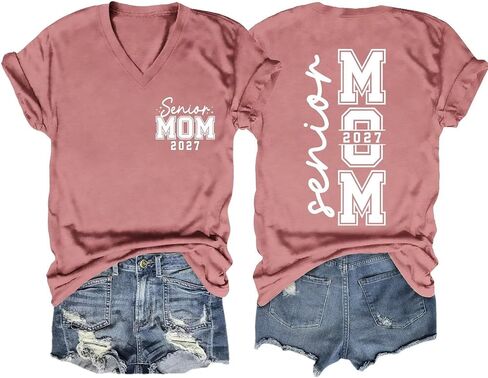 Senior Mom V Neck Shirt Women Class of 2027 Tee Graduation Mom Casual Tops in Kuwait