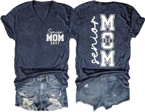 Senior Mom V Neck Shirt Women Class of 2027 Tee Graduation Mom Casual Tops in Kuwait