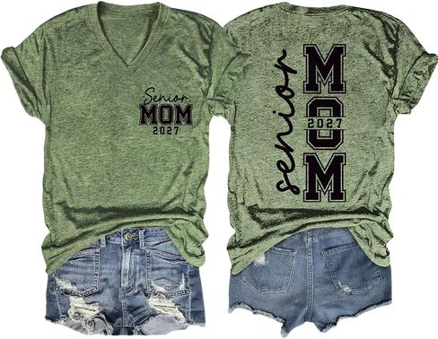Senior Mom V Neck Shirt Women Class of 2027 Tee Graduation Mom Casual Tops in Kuwait