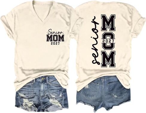 Senior Mom V Neck Shirt Women Class of 2027 Tee Graduation Mom Casual Tops in Kuwait