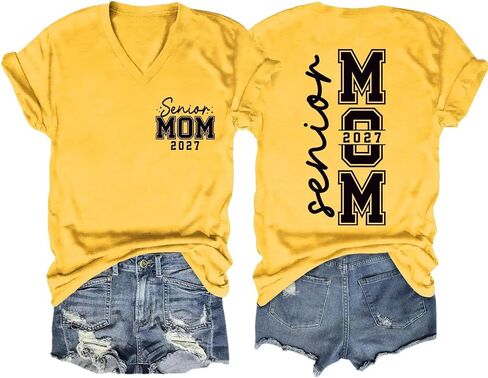 Senior Mom V Neck Shirt Women Class of 2027 Tee Graduation Mom Casual Tops in Kuwait