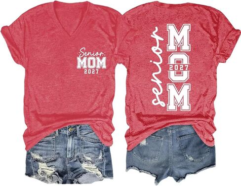 Senior Mom V Neck Shirt Women Class of 2027 Tee Graduation Mom Casual Tops in Kuwait
