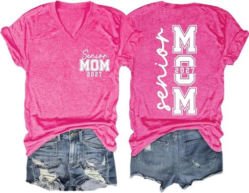 Senior Mom V Neck Shirt Women Class of 2027 Tee Graduation Mom Casual Tops in Kuwait