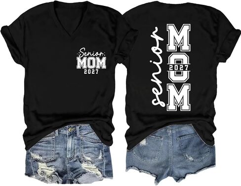 Senior Mom V Neck Shirt Women Class of 2027 Tee Graduation Mom Casual Tops in Kuwait