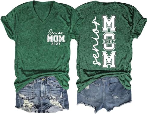Senior Mom V Neck Shirt Women Class of 2027 Tee Graduation Mom Casual Tops in Kuwait
