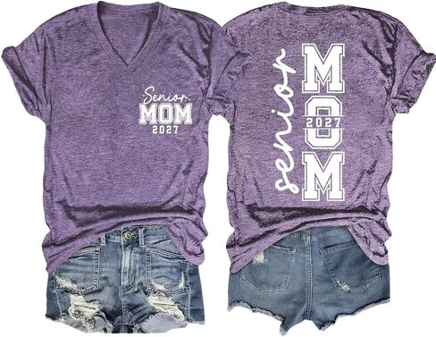 Senior Mom V Neck Shirt Women Class of 2027 Tee Graduation Mom Casual Tops in Kuwait