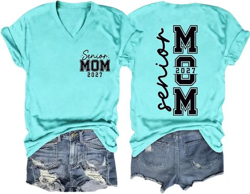 Senior Mom V Neck Shirt Women Class of 2027 Tee Graduation Mom Casual Tops in Kuwait