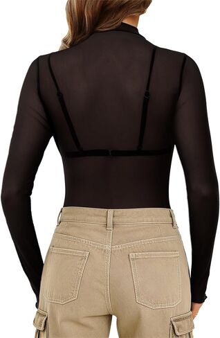 Elesomo Women Mesh Lace Top Short/Long Sleeve Sheer Shirt Summer Blouses in Saudi Arabia