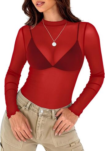 Elesomo Women Mesh Lace Top Short/Long Sleeve Sheer Shirt Summer Blouses in Saudi Arabia