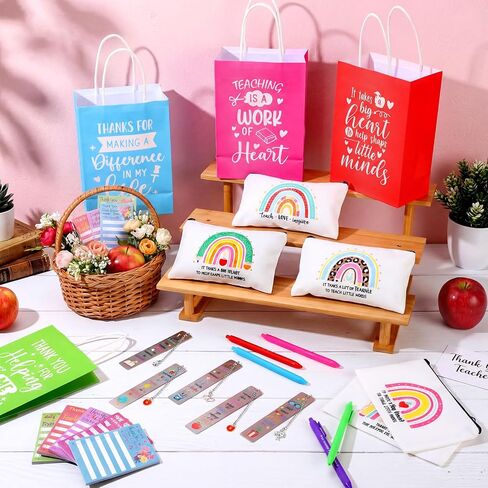 25 Pcs Teachers Appreciation Gift for Women Teacher Colorful Paper Bags Makeup Bags Sticky Notes Ballpoint Pens and Bookmarks for Tutor Appreciation Week Gift Sets Bulk in Kuwait