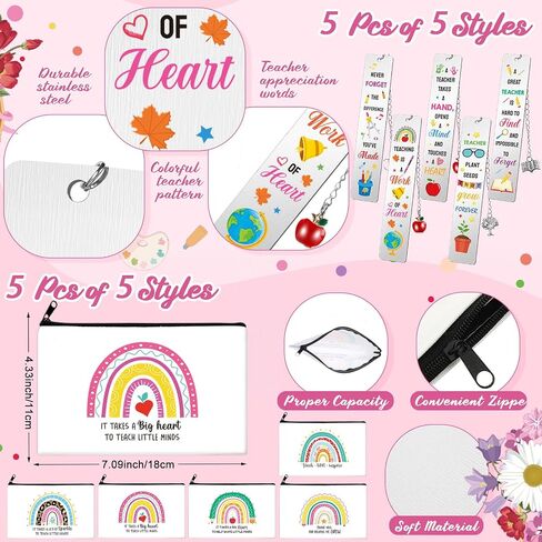 25 Pcs Teachers Appreciation Gift for Women Teacher Colorful Paper Bags Makeup Bags Sticky Notes Ballpoint Pens and Bookmarks for Tutor Appreciation Week Gift Sets Bulk in Kuwait