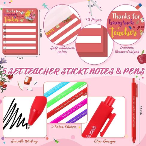 25 Pcs Teachers Appreciation Gift for Women Teacher Colorful Paper Bags Makeup Bags Sticky Notes Ballpoint Pens and Bookmarks for Tutor Appreciation Week Gift Sets Bulk in Kuwait