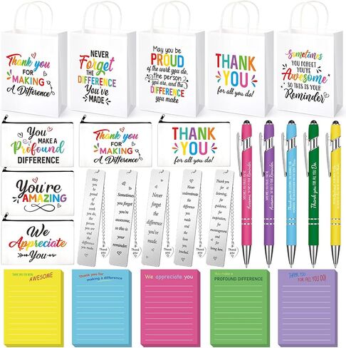 25 Pcs Teachers Appreciation Gift for Women Teacher Colorful Paper Bags Makeup Bags Sticky Notes Ballpoint Pens and Bookmarks for Tutor Appreciation Week Gift Sets Bulk in Kuwait