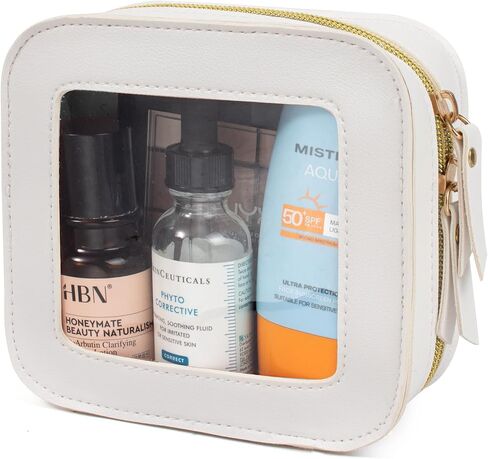 LETGO Mini Makeup Bag,Clear Makeup Bag Cute Travel Makeup Case Pouch Purse Essentials Car Accesories for Women,Travel Essentials Organizers (Off White, Mini-Chic) in Saudi Arabia