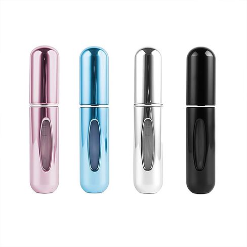 4Pcs Mini Perfume Travel Bottle, Refillable Perfume Atomiser,Portable for Travel Holiday, Outdoor Activities-(Black+Pink+Silver+Blue) in Kuwait
