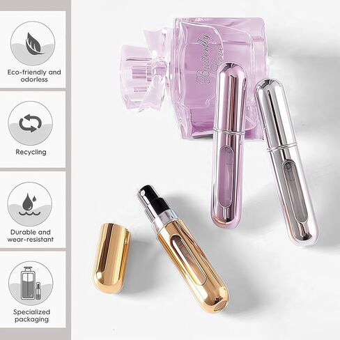 4Pcs Mini Perfume Travel Bottle, Refillable Perfume Atomiser,Portable for Travel Holiday, Outdoor Activities-(Black+Pink+Silver+Blue) in Kuwait