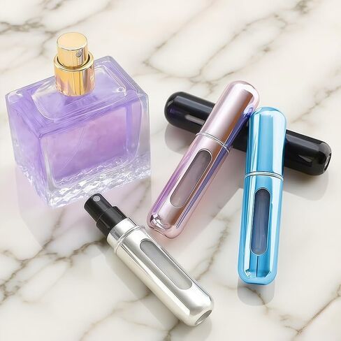 4Pcs Mini Perfume Travel Bottle, Refillable Perfume Atomiser,Portable for Travel Holiday, Outdoor Activities-(Black+Pink+Silver+Blue) in Kuwait