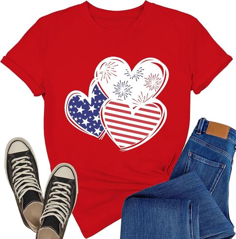 USA Shirts for Women 4th of July Patriotic T-Shirts American Flag Independence Day Fireworks Tee Tops in Saudi Arabia