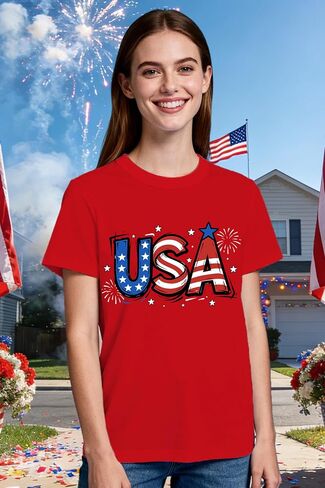 USA Shirts for Women 4th of July Patriotic T-Shirts American Flag Independence Day Fireworks Tee Tops in Kuwait