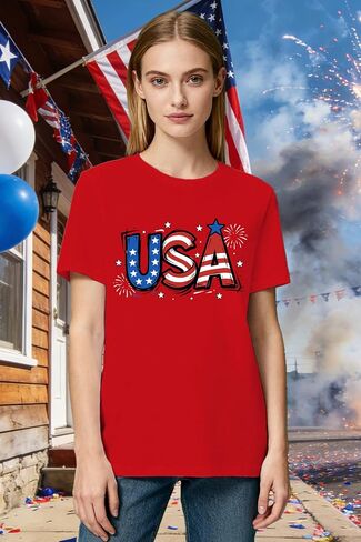 USA Shirts for Women 4th of July Patriotic T-Shirts American Flag Independence Day Fireworks Tee Tops in Kuwait