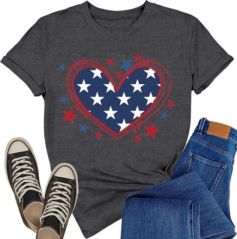 USA Shirts for Women 4th of July Patriotic T-Shirts American Flag Independence Day Fireworks Tee Tops in Kuwait
