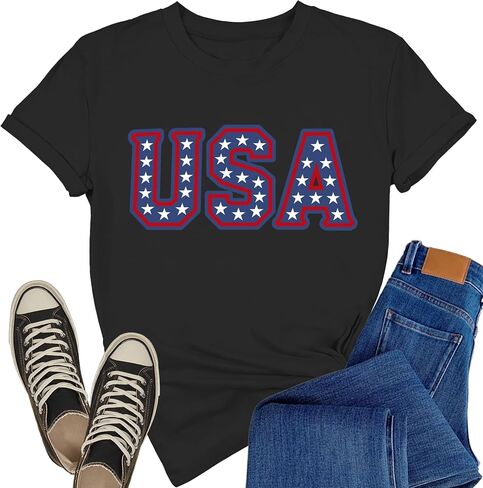 USA Shirts for Women 4th of July Patriotic T-Shirts American Flag Independence Day Fireworks Tee Tops in Kuwait