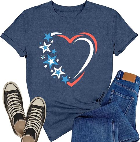USA Shirts for Women 4th of July Patriotic T-Shirts American Flag Independence Day Fireworks Tee Tops in Kuwait