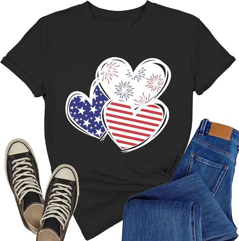 USA Shirts for Women 4th of July Patriotic T-Shirts American Flag Independence Day Fireworks Tee Tops in Kuwait