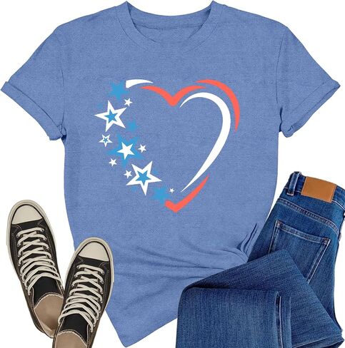 USA Shirts for Women 4th of July Patriotic T-Shirts American Flag Independence Day Fireworks Tee Tops in Kuwait