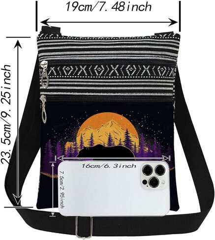 Alaska Wilderness Crossbody Bag Black Bear Moonlit Mountain Landscape Print Messenger Bag Adjustable Strap Purse for Outdoor Enthusiasts Nature Themed Gift for Adventurers Birthday Present in Saudi Arabia