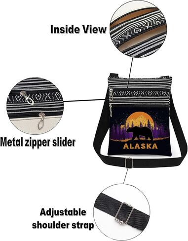 Alaska Wilderness Crossbody Bag Black Bear Moonlit Mountain Landscape Print Messenger Bag Adjustable Strap Purse for Outdoor Enthusiasts Nature Themed Gift for Adventurers Birthday Present in Saudi Arabia