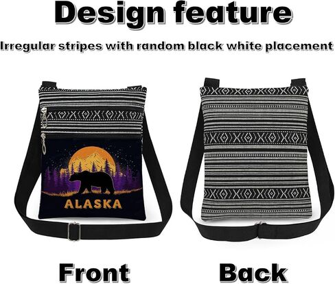 Alaska Wilderness Crossbody Bag Black Bear Moonlit Mountain Landscape Print Messenger Bag Adjustable Strap Purse for Outdoor Enthusiasts Nature Themed Gift for Adventurers Birthday Present in Saudi Arabia