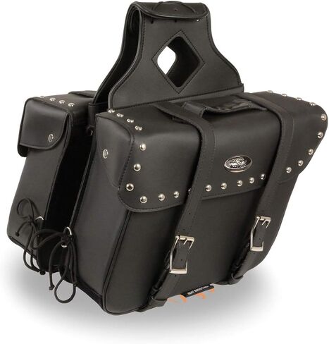 Milwaukee Leather SH579ZB Large Black Zip-Off PVC Slanted Throw Over Studded Saddlebags - One Size in Kuwait